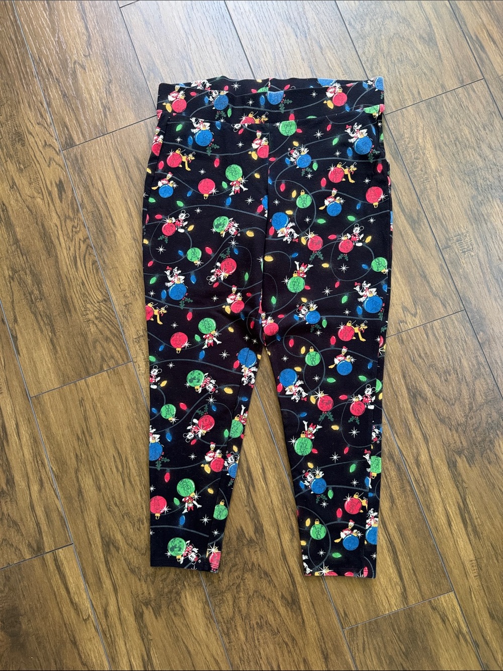 Disney Christmas Black Leggings Size 2 (M/L) Lights Ornaments Sensational 6
